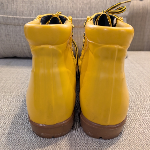Land's End Women's Size 8M Yellow Waterproof Lace Up Rubber Ankle Rain Boots - Picture 4 of 7